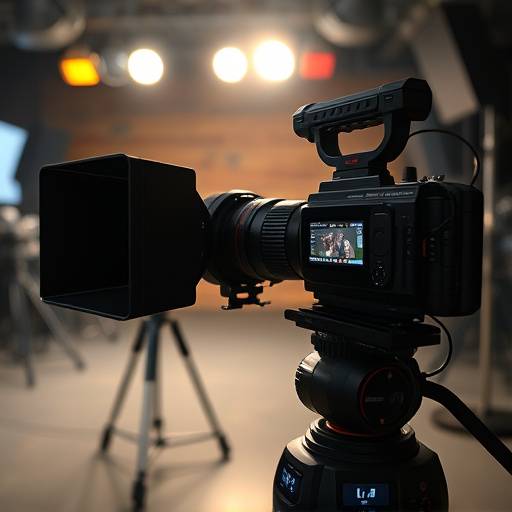 Cámara de cine profesional grabando una escena en un estudio.