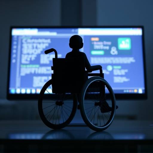 Imagen que representa la accesibilidad web con un icono de persona en silla de ruedas frente a una pantalla de ordenador.