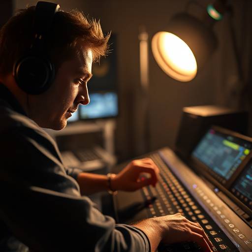 Técnico de sonido trabajando en la corrección y mezcla de audio para un video.